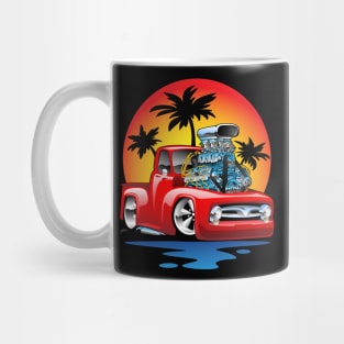 Classic American Hot Rod Pick-up Truck with Sunset Cartoon Mug